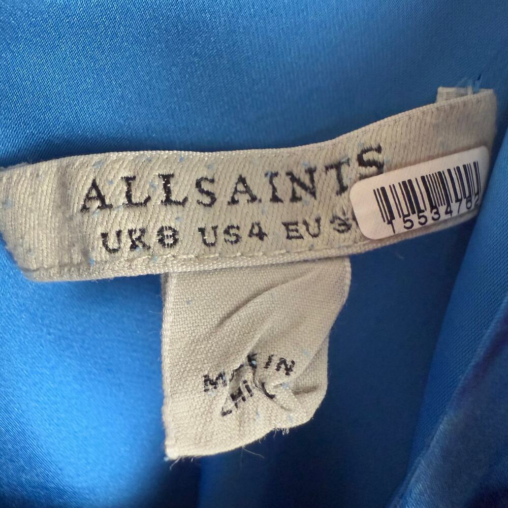 AllSaints Alexia Isabella Blue Tie Dye Asymmetric Sleeveless Midi Dress Size 4 - Picture 15 of 15